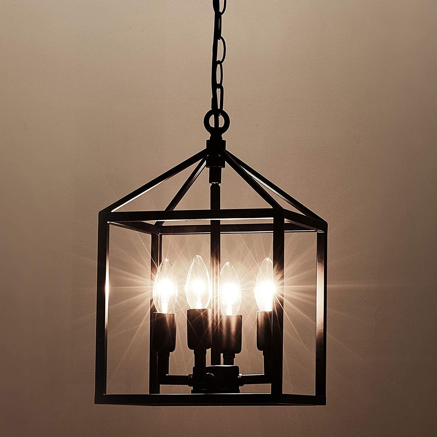 Gracie Oaks 4 Light Lantern Chandelier Light Fixture, Industrial Farmhouse Lantern  Pendant Light Square Cage, Black Lantern Chandelier Hanging For Kitchen  Island Foyer Entryway Bedroom – Wayfair Canada Throughout Widely Used Rustic Black Lantern Chandeliers (View 14 of 15)
