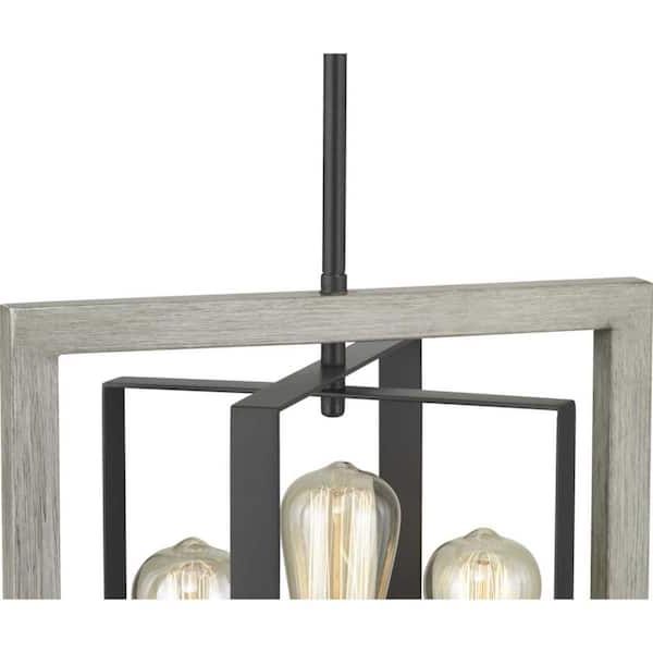 Graphite Lantern Chandeliers Intended For Widely Used Home Decorators Collection Palermo Grove 3 Light Graphite Rectangular  Pendant Hanging Light With Oak Accents, Rustic Farmhouse Kitchen Lighting  7921hdcgrdi – The Home Depot (View 7 of 15)