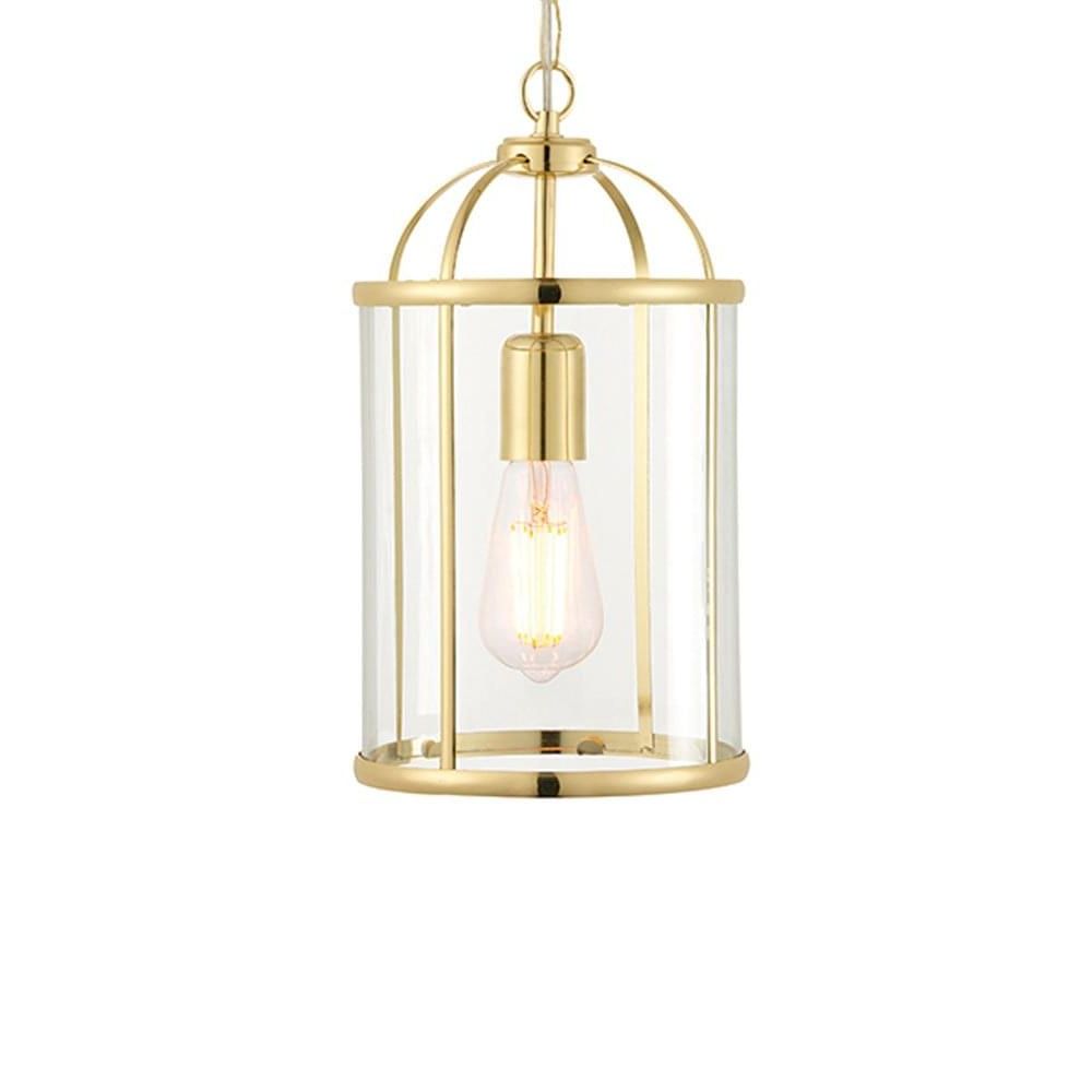Hanging Hall Ceiling Lantern Pendant Light In Polished Brass And Clear  Glass 70321 – Lighting From The Home Lighting Centre Uk Pertaining To Recent Burnished Brass Lantern Chandeliers (View 15 of 15)