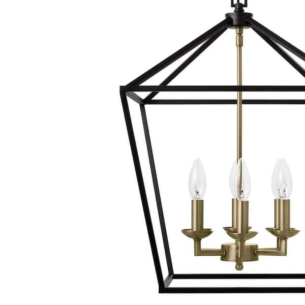 Home Decorators Collection Weyburn 6 Light Black And Gold Caged Farmhouse  Chandelier For Dining Room, Lantern Kitchen Light 66201 Bk Gd – The Home  Depot Intended For Recent 23 Inch Lantern Chandeliers (View 10 of 15)