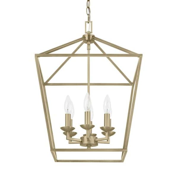 Home Decorators Collection Weyburn 6 Light Brushed Brass Caged Farmhouse  Chandelier For Dining Room, Lantern Kitchen Light 66201 Bb – The Home Depot Within Popular Brushed Champagne Lantern Chandeliers (View 6 of 15)