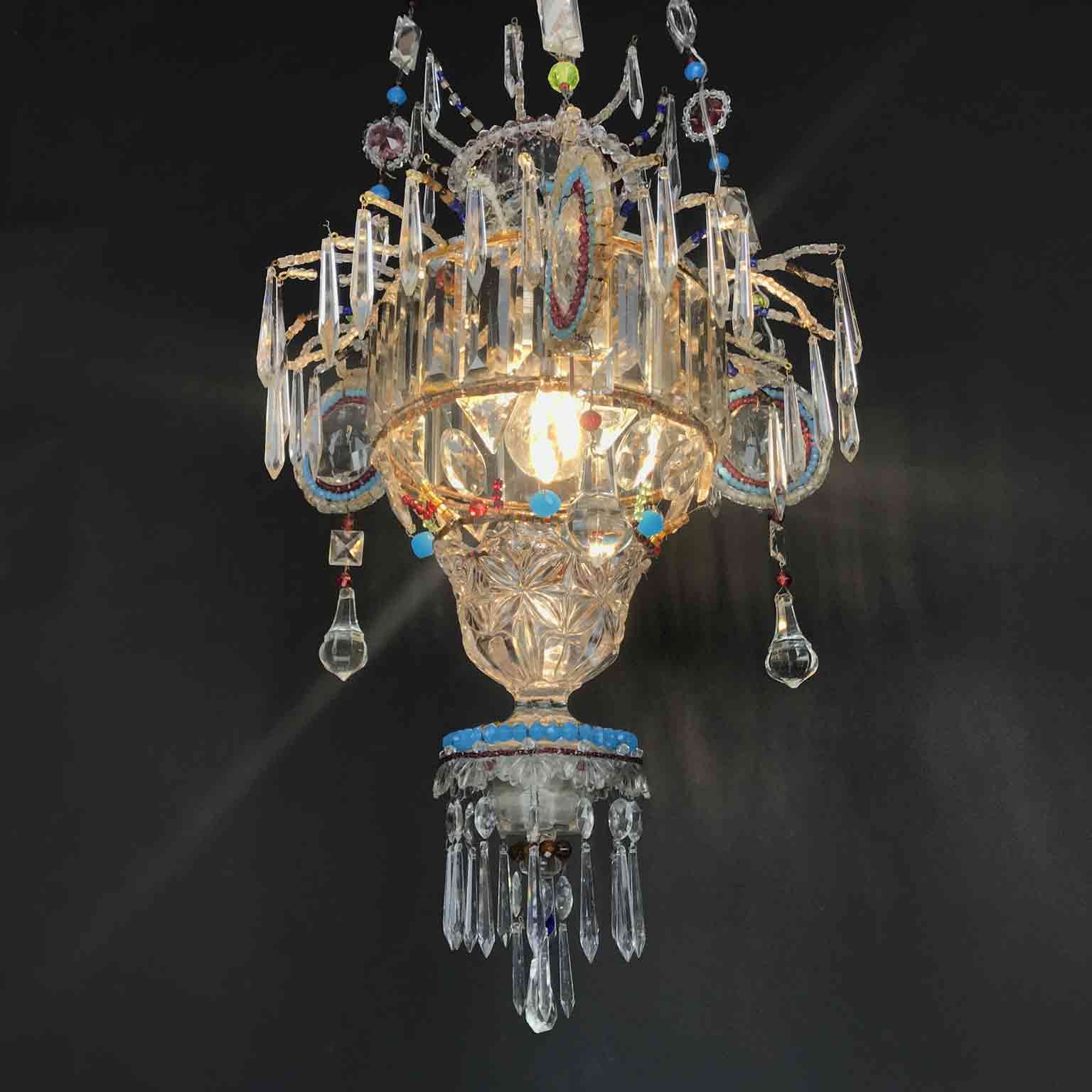 Italian 20th Century Hall Lantern Beaded Crystal And Glass One Light Pendant In Most Recent Italian Crystal Lantern Chandeliers (View 13 of 15)