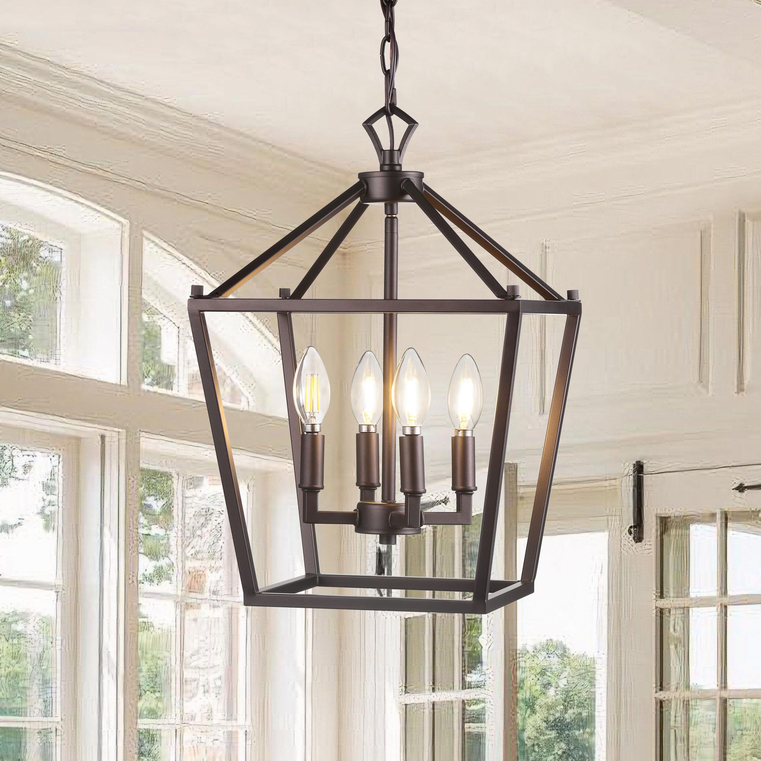 Jonathan Y Pagoda Traditional Transitional 4 Light Oil Rubbed Bronze  Farmhouse Lantern Led Kitchen Island Light In The Pendant Lighting  Department At Lowes Inside Best And Newest Bronze Lantern Chandeliers (View 7 of 15)