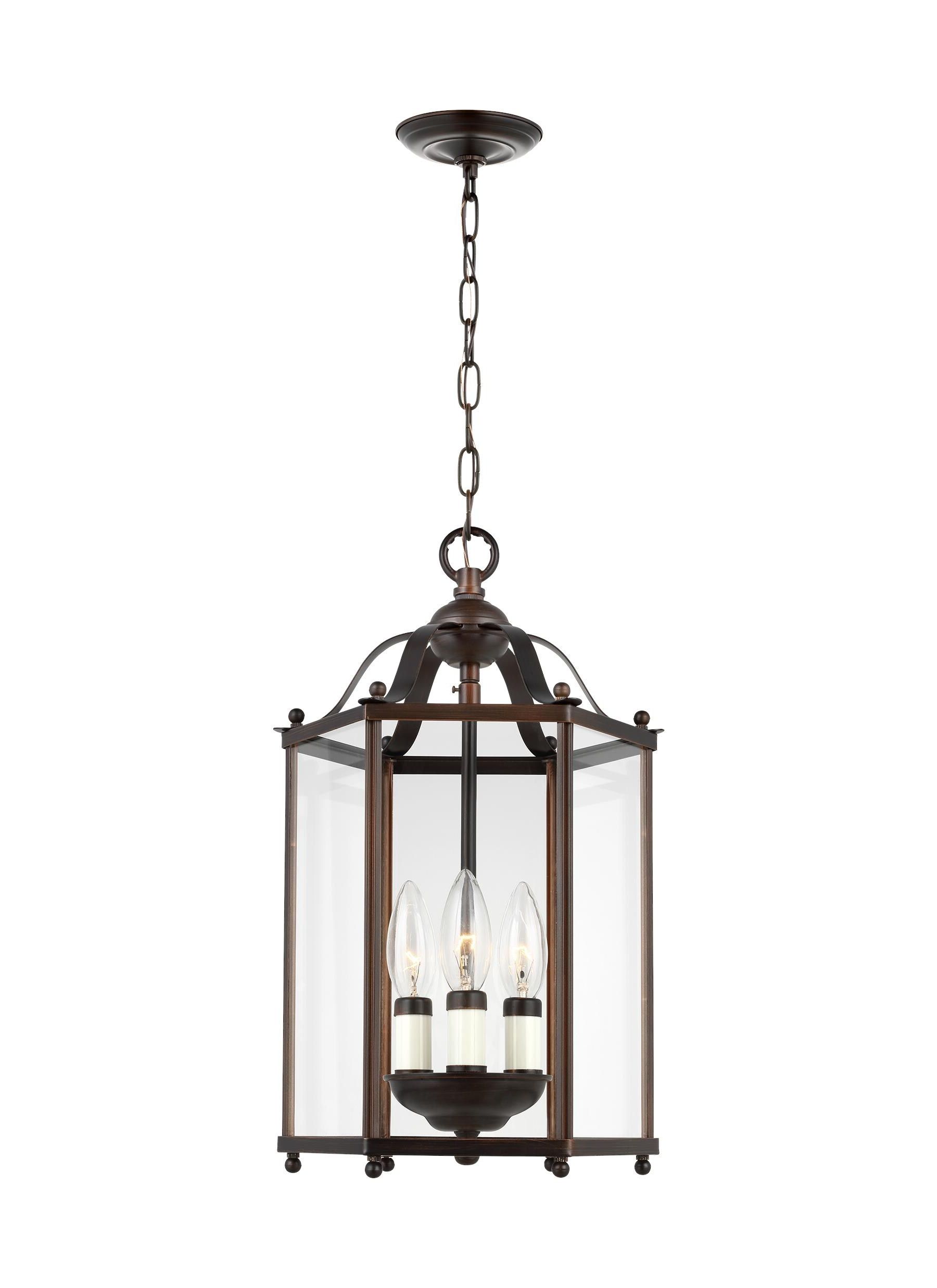 Lantern Chandeliers With Clear Glass Regarding Most Recently Released Sea Gull Lighting Bretton 2 Light Bronze Traditional Clear Glass Lantern  Pendant Light In The Pendant Lighting Department At Lowes (View 8 of 15)