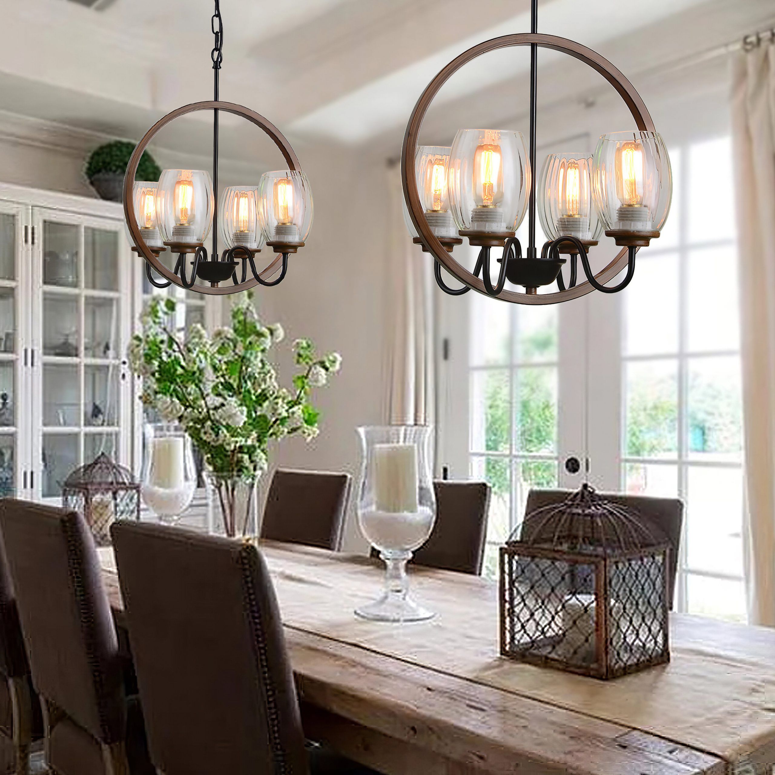 Lantern Chandeliers With Transparent Glass With Regard To Popular Breakwater Bay Fairlea Industrial Metal Lantern Chandelier Island Light Pendant  Lighting Kitchen Island Fixture Elegant Style Hanging Ceiling Light For  Bedroom Dinning Room Loft Foyer With 4 Glass Shades (View 12 of 15)