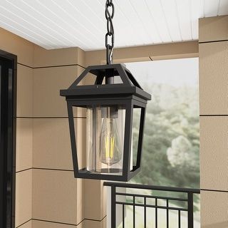 Lantern Chandeliers With Transparent Glass Within Well Known Modern Black Outdoor Lantern Pendant Light With Metal Clear Glass Shape –  Overstock –  (View 14 of 15)