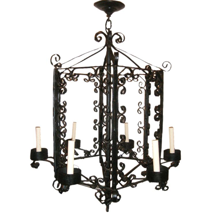 Large Wrought Iron Lantern – Carlos De La Puente Antiques Throughout Widely Used Forged Iron Lantern Chandeliers (View 3 of 15)