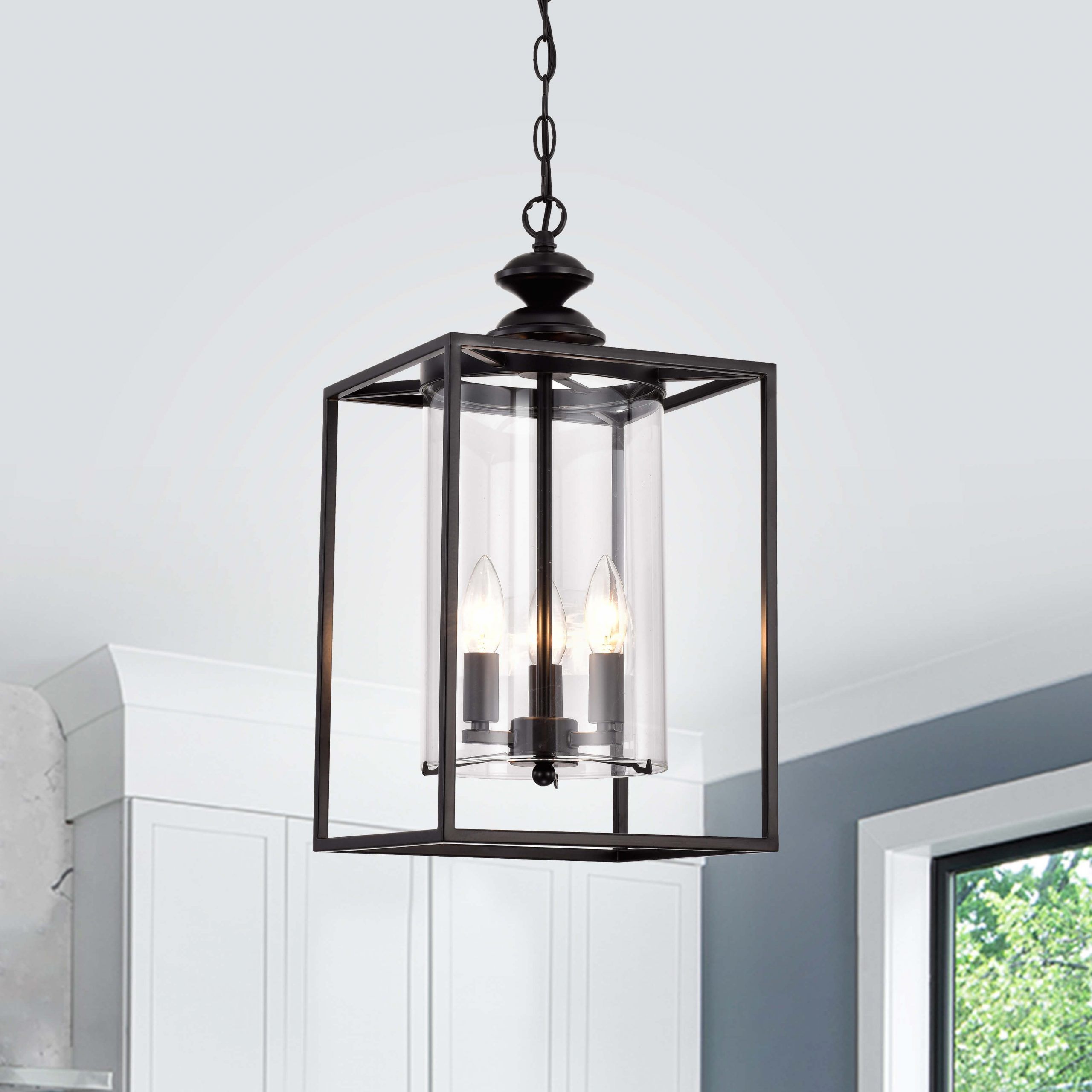 Latest Marta Antique Black 3 Light Glass And Metal Lantern Pendant Chandelier –  Overstock – 33590609 Intended For 28 Inch Lantern Chandeliers (View 11 of 15)