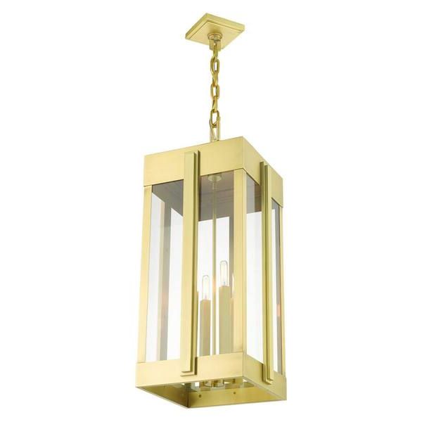 Livex Lighting Lexington 4 Light Natural Brass Outdoor Pendant Lantern  27720 08 – The Home Depot Within Well Known Natural Brass Lantern Chandeliers (View 11 of 15)