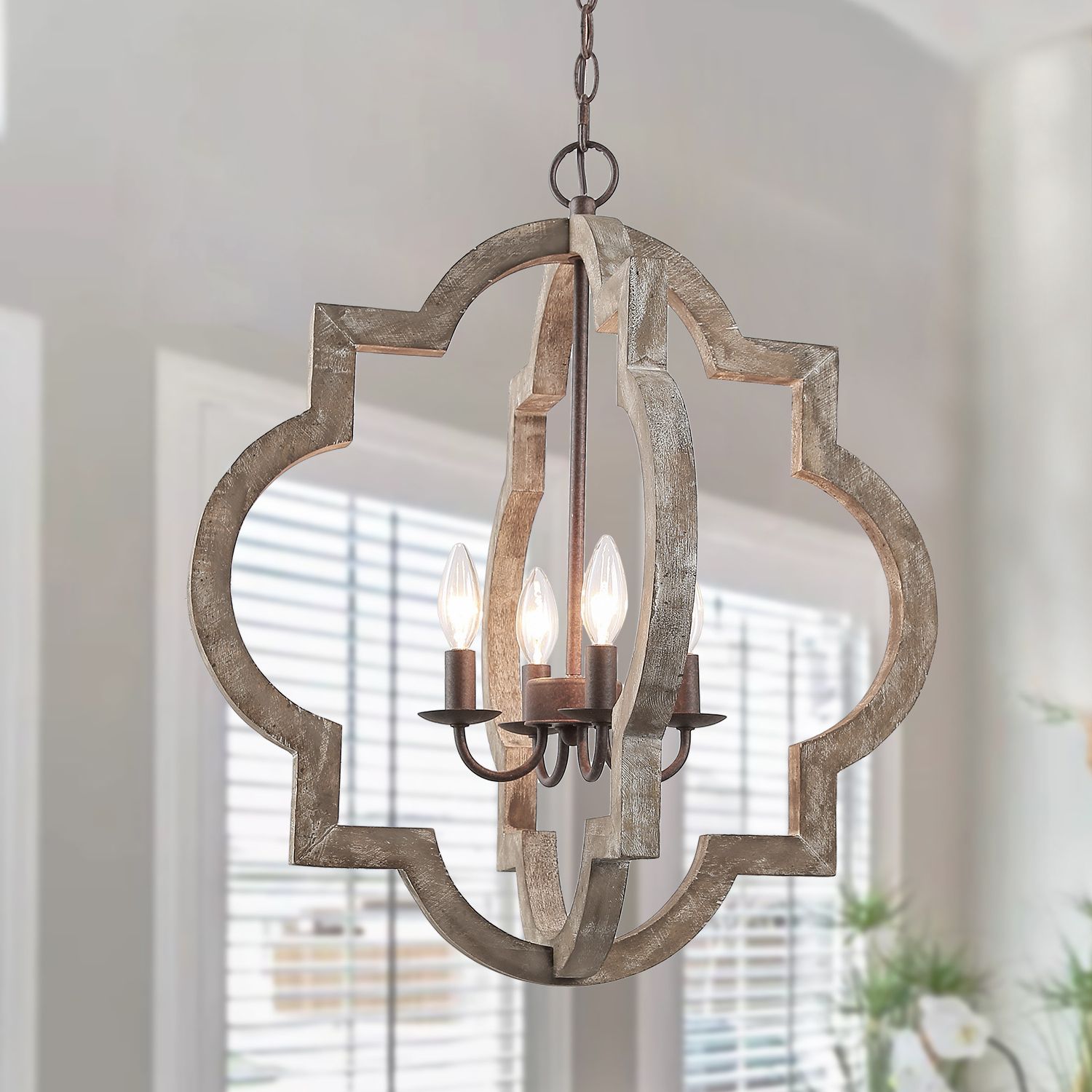 Lnc Farmhouse Lantern Chandelier, Handmade Wood 4 Light Fixtures Hanging  For Dining,living Room – Walmart Pertaining To 2020 Handcrafted Wood Lantern Chandeliers (View 10 of 15)