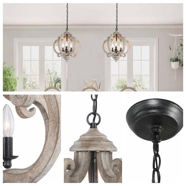 Lnc Globe Wood Chandelier Washed Gray Round Pendant 3 Light Farmhouse  Candlestick Chandelier Rustic Hanging Lantern B7jbezhd14140t7 – The Home  Depot Inside Preferred Gray Wash Lantern Chandeliers (View 10 of 15)