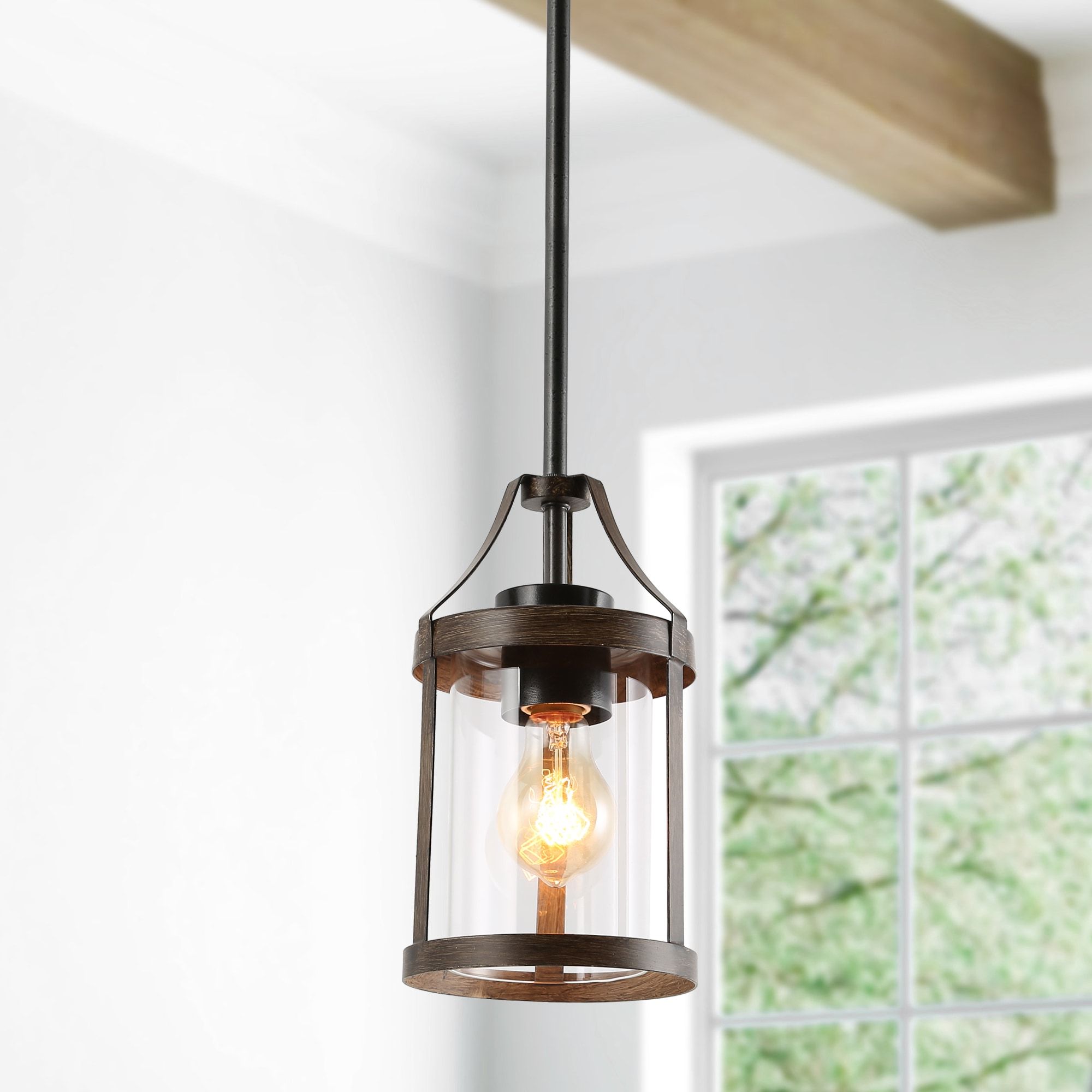 Lnc Maven Distressed Brown And Antique Black Farmhouse Lantern Led Mini  Kitchen Island Light In The Pendant Lighting Department At Lowes With Famous Sand Black Lantern Chandeliers (View 10 of 15)