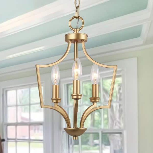 Lnc Modern Gold Chandelier 3 Light Geometric Cage Lantern Candlestick 11  In (View 2 of 15)