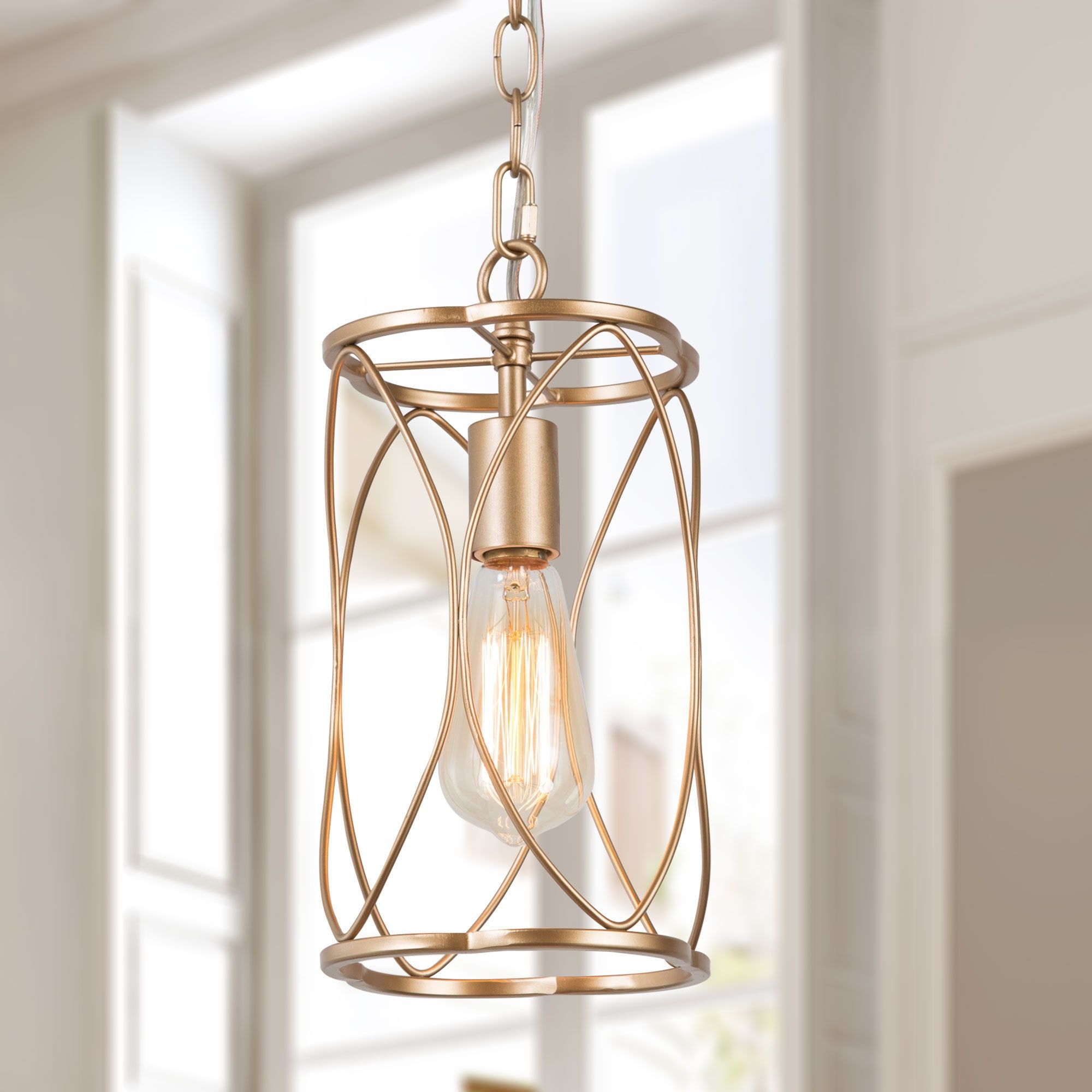 Lnc Trend Matte Champagne Gold Modern/contemporary Lantern Led Mini Pendant  Light At Lowes With Regard To Newest Brushed Champagne Lantern Chandeliers (View 2 of 15)