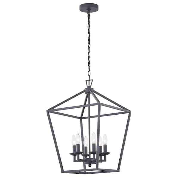 Matte Black Lantern Chandeliers Throughout Famous Pia Ricco 6 Light Matte Black Lantern Drum Chandelier 1jay 50336bk – The  Home Depot (View 3 of 15)