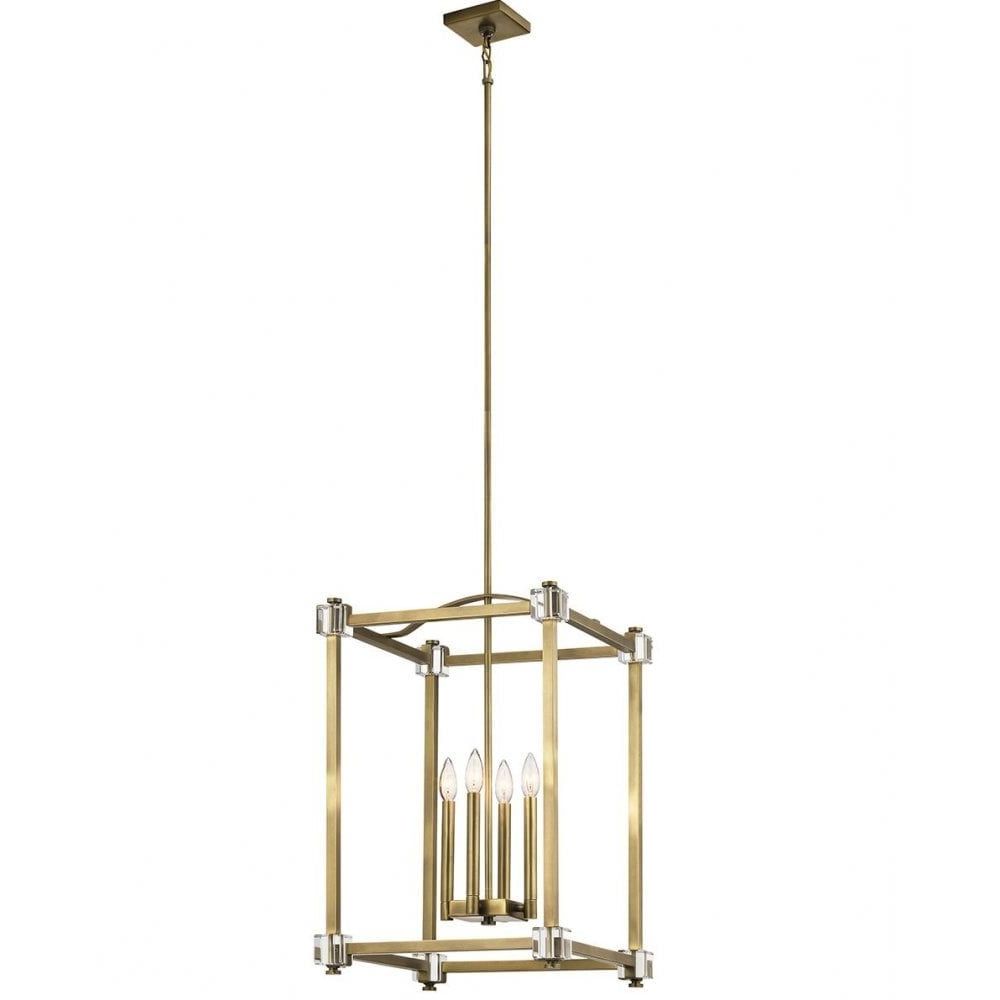 Most Current Box Shape Lantern Style Ceiing Pendant In Natural Brass With Crystal For Natural Brass Lantern Chandeliers (View 3 of 15)