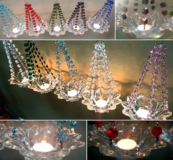 Most Current Crystal Chandelier Inspired Glass Bobeche Tea Light Pendant – Etsy Regarding Pink Royal Cut Crystals Lantern Chandeliers (View 11 of 15)
