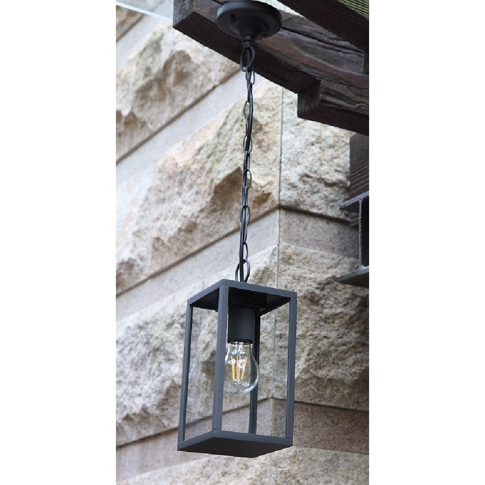 Most Current Graphite Lantern Chandeliers Throughout Ip54 Traditional Black Aluminium Hanging Porch Lantern With Clear Glass (View 4 of 15)