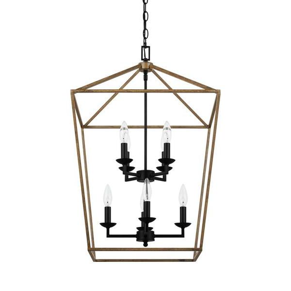 Most Current Home Decorators Collection Weyburn 8 Light Black And Faux Wood Caged  Farmhouse Chandelier For Dining Room, Lantern Kitchen Light 86201 Fw Bk –  The Home Depot Regarding Eight Light Lantern Chandeliers (View 10 of 15)