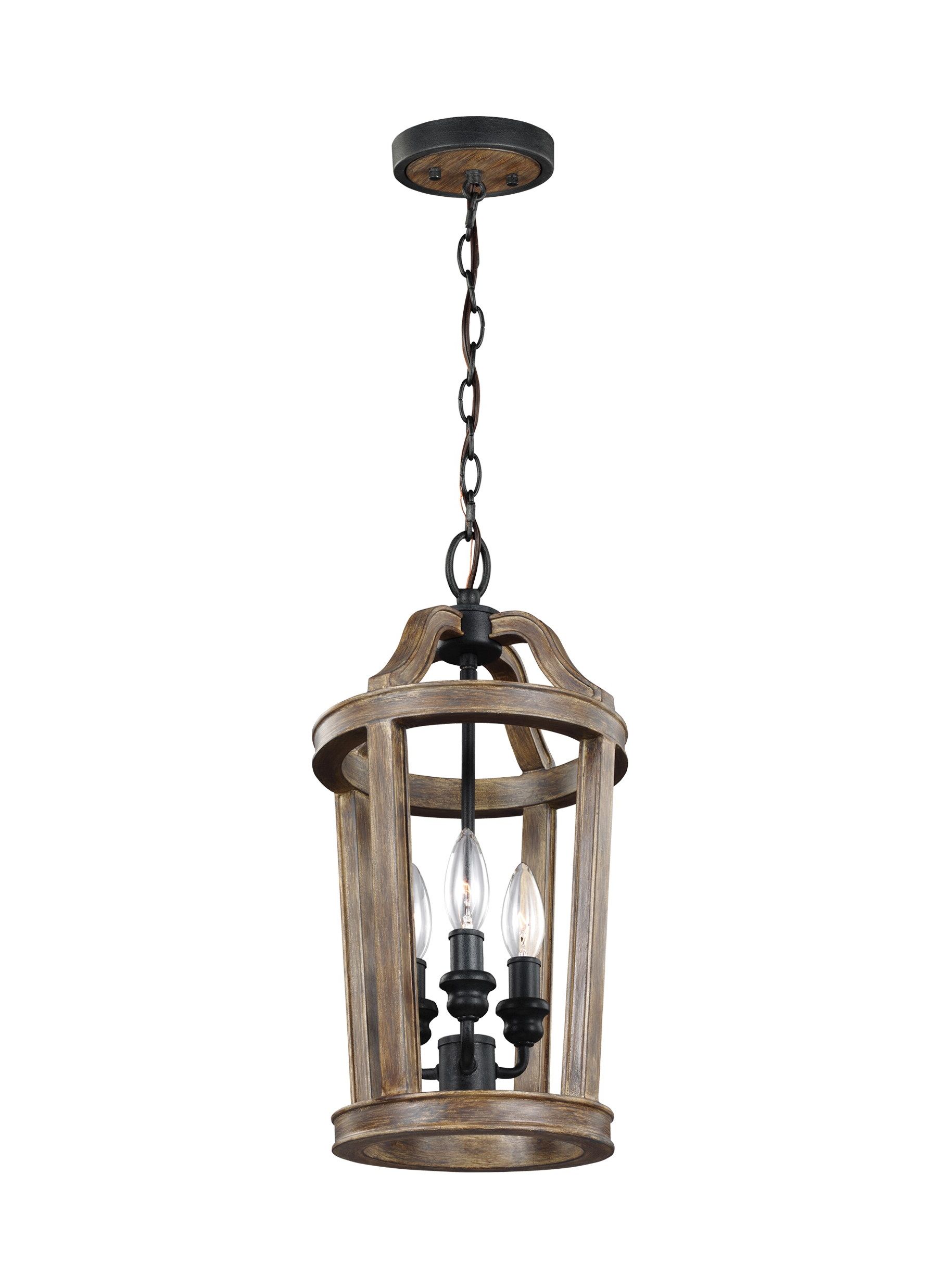 Most Popular Feiss Lorenz 3 Light Weathered Oak Wood Transitional Lantern Pendant Light  In The Pendant Lighting Department At Lowes Inside Weathered Oak Wood Lantern Chandeliers (View 5 of 15)