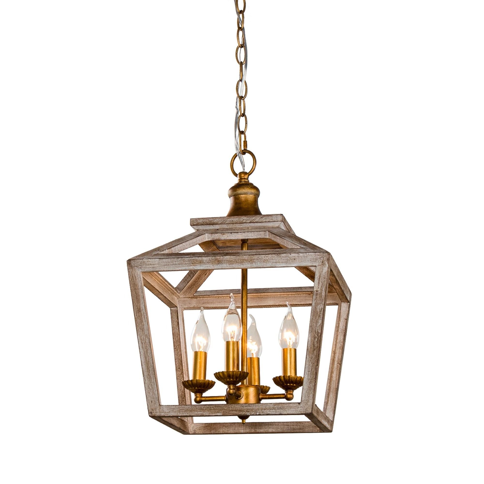 Most Popular Gold 4 Light Distressed Wood Lantern Pendant Chandelier – On Sale –  Overstock – 35225710 With Regard To Distressed Oak Lantern Chandeliers (View 9 of 15)