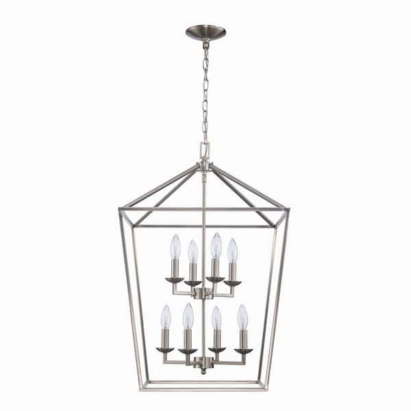 Most Popular Home Decorators Collection Weyburn 8 Light Brushed Nickel Caged Farmhouse  Chandelier For Dining Room, Lantern Kitchen Light 86201 Bn – The Home Depot Throughout Eight Light Lantern Chandeliers (View 2 of 15)