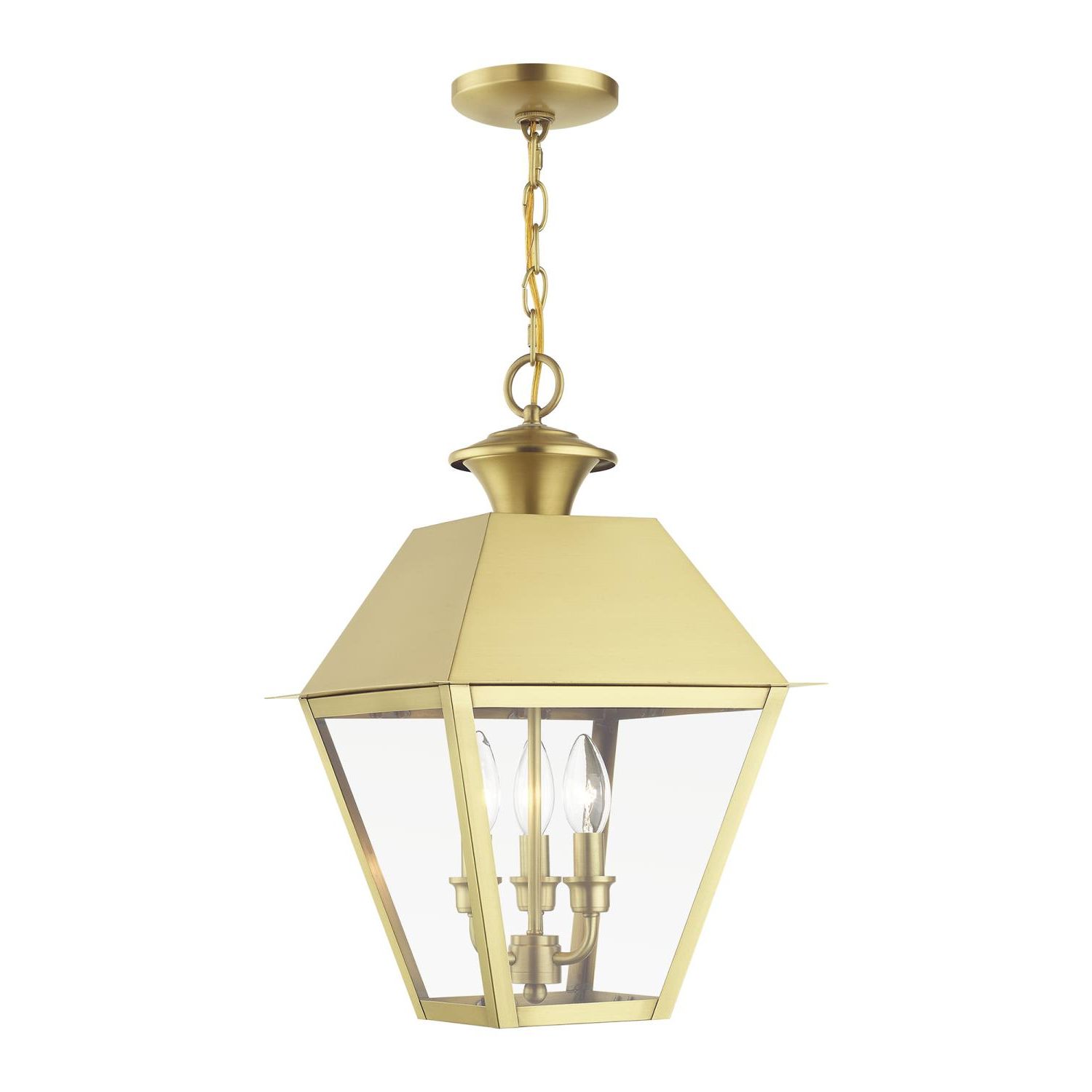 Most Recent Livex Lighting 3 Light Natural Brass Outdoor Large Pendant Lantern 27220 08  – Walmart With Regard To Natural Brass Lantern Chandeliers (View 12 of 15)