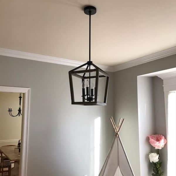 Most Recently Released 5 Light Walnut And Black Rustic Classic Lantern Chandelier Pendant Light  With Oak Wood And Iron Ec Clw 6012 – The Home Depot Pertaining To Rustic Black Lantern Chandeliers (View 10 of 15)