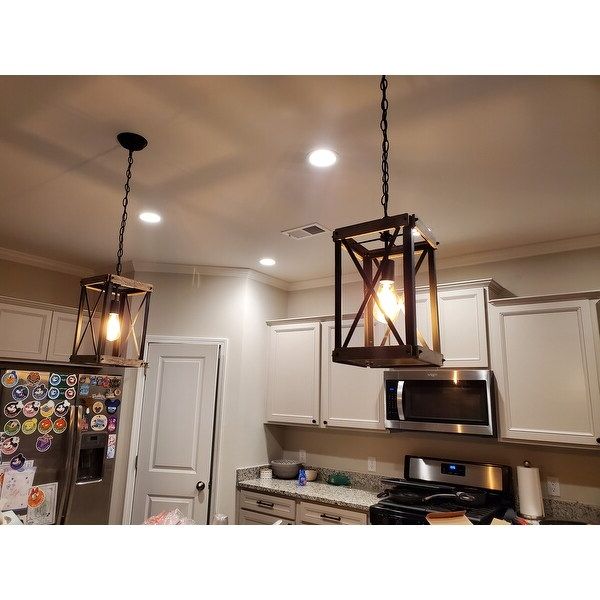 Most Recently Released Brown Wood Lantern Chandeliers For Farmhouse Rustic 1 Light Wood Lantern Pendant Lights Industrial Kitchen  Island Lights – On Sale – Overstock –  (View 15 of 15)