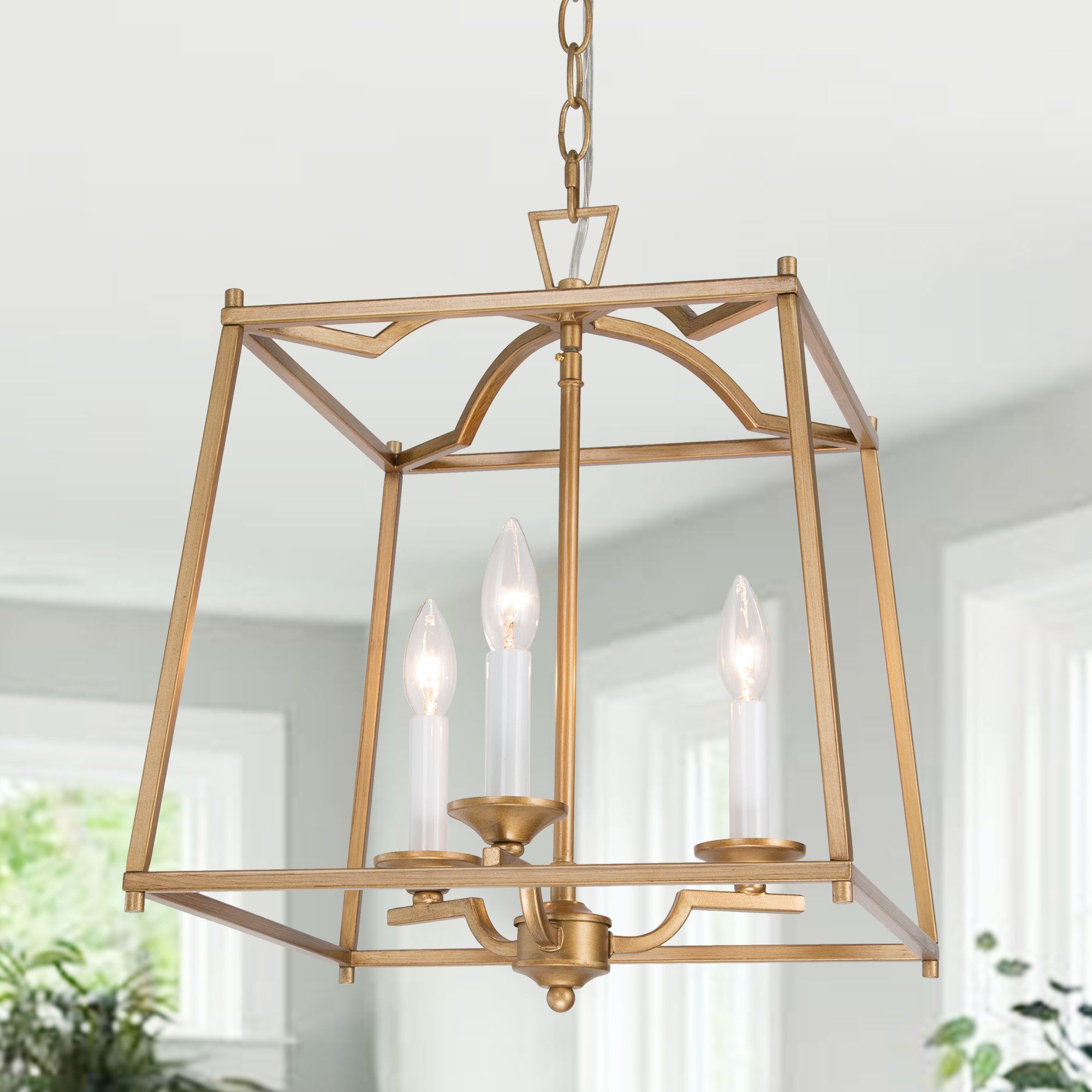 Most Recently Released Gilded Gold Lantern Chandeliers Within Lnc  Golden Bird Cage Chandelier  3 Lights (View 14 of 15)