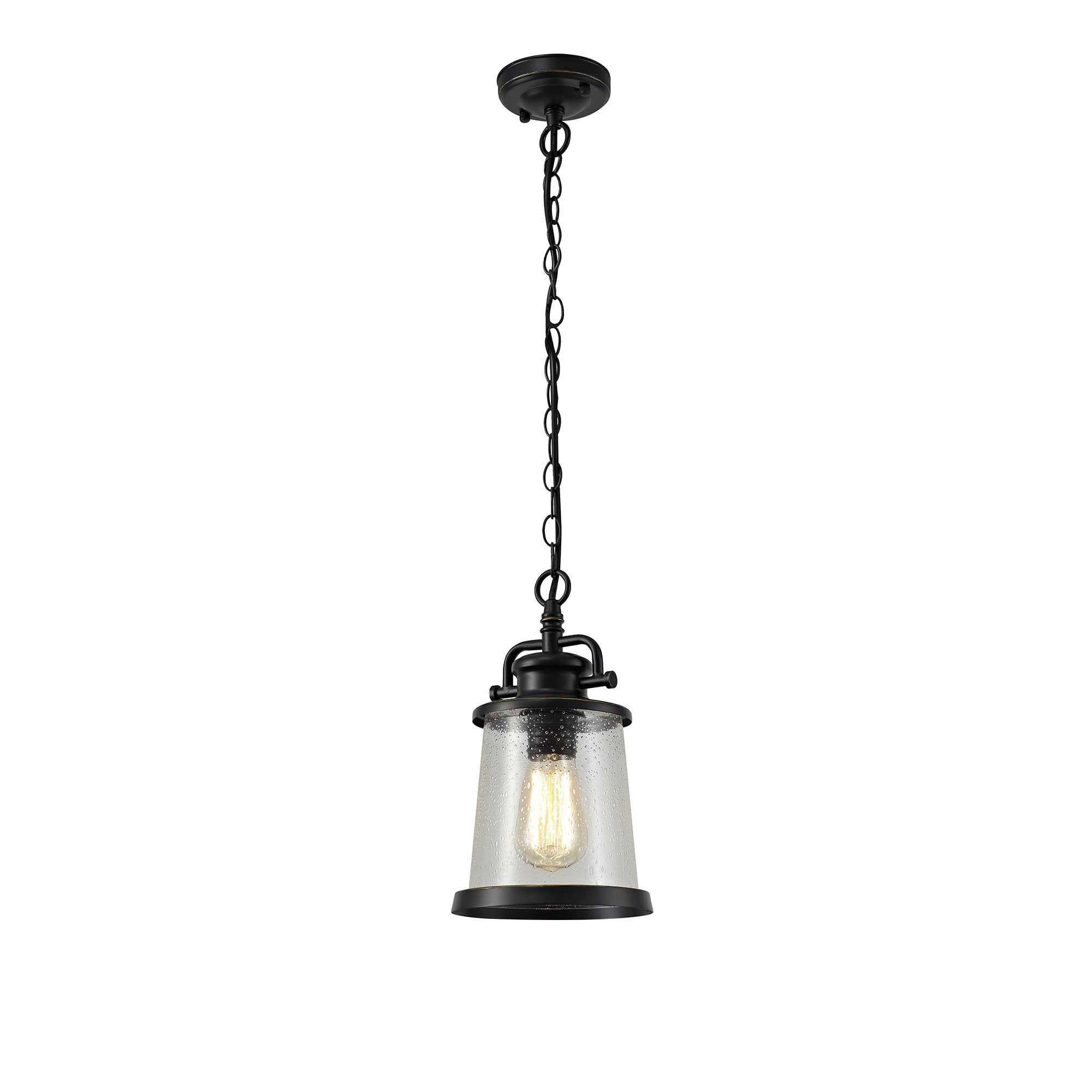 Most Recently Released Traditional Outdoor Pendant In Black With Clear Seeded Glass Shade Throughout Seeded Clear Glass Lantern Chandeliers (View 3 of 15)