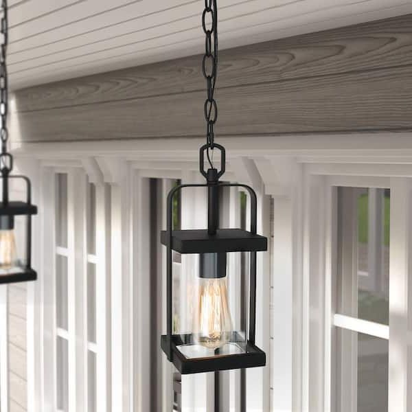 Most Recently Released Uolfin Modern Lantern Outdoor Hanging Light, Rhett 1 Light Rustic Black  Cage Outdoor Pendant Light With Clear Glass Shade 62817zbzyqz253p – The  Home Depot Pertaining To Clear Glass Shade Lantern Chandeliers (View 10 of 15)