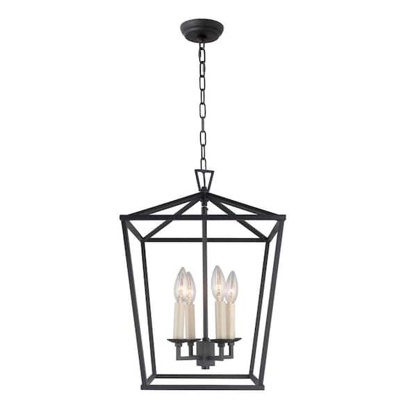 Most Up To Date 4 Light Aged Iron Lantern Chandelier Lz01a 4ri – The Home Depot Regarding Black Iron Lantern Chandeliers (View 12 of 15)