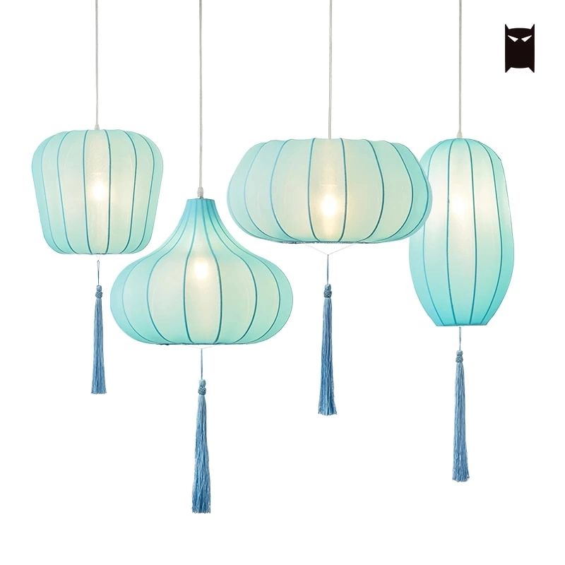 Most Up To Date Blue Fabric Shade Lantern Pendant Light Fixture New Chinese Minimalist Art  Deco Hanging Ceiling Lamp Restaurant Hallway Bed Room – Pendant Lights –  Aliexpress For Blue Lantern Chandeliers (View 14 of 15)