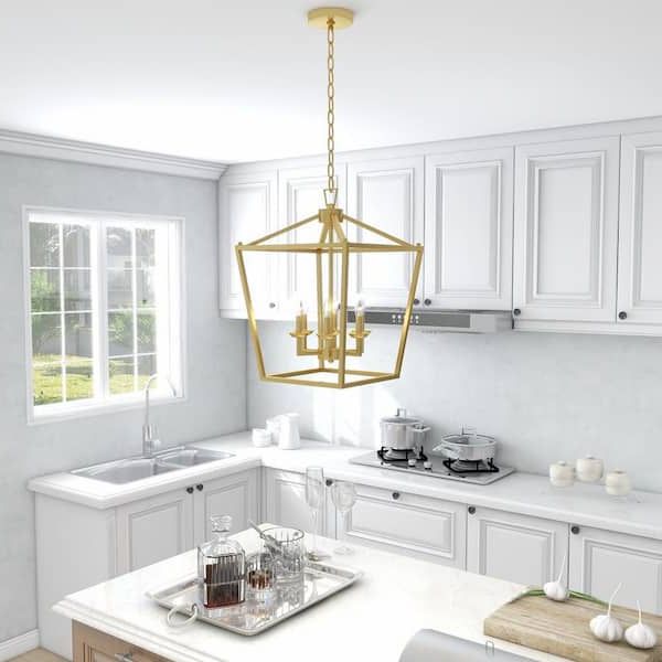 Most Up To Date Brushed Champagne Lantern Chandeliers For Uixe 6 Light Gold Square Lantern Pendant Light Ssidl50336sg – The Home Depot (View 9 of 15)