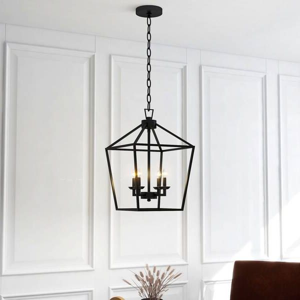 Most Up To Date Matte Black Lantern Chandeliers Within Uixe 4  Light Matte Black Lantern Chandelier Ss 50334bk – The Home Depot (View 13 of 15)