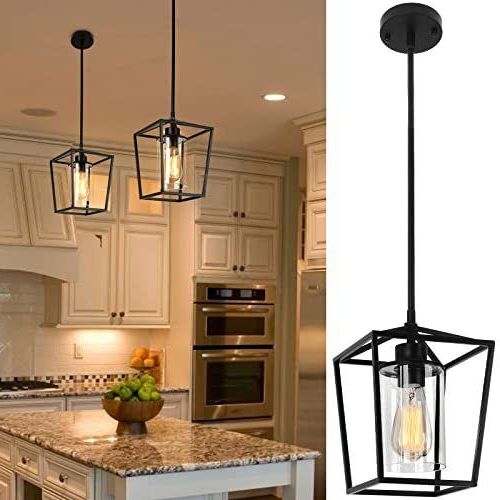 One Light Lantern Chandeliers With Most Up To Date Black Pendant Light Fixture 1 Light Farmhouse Lantern Pendant Light Iron  Cage  (View 9 of 15)