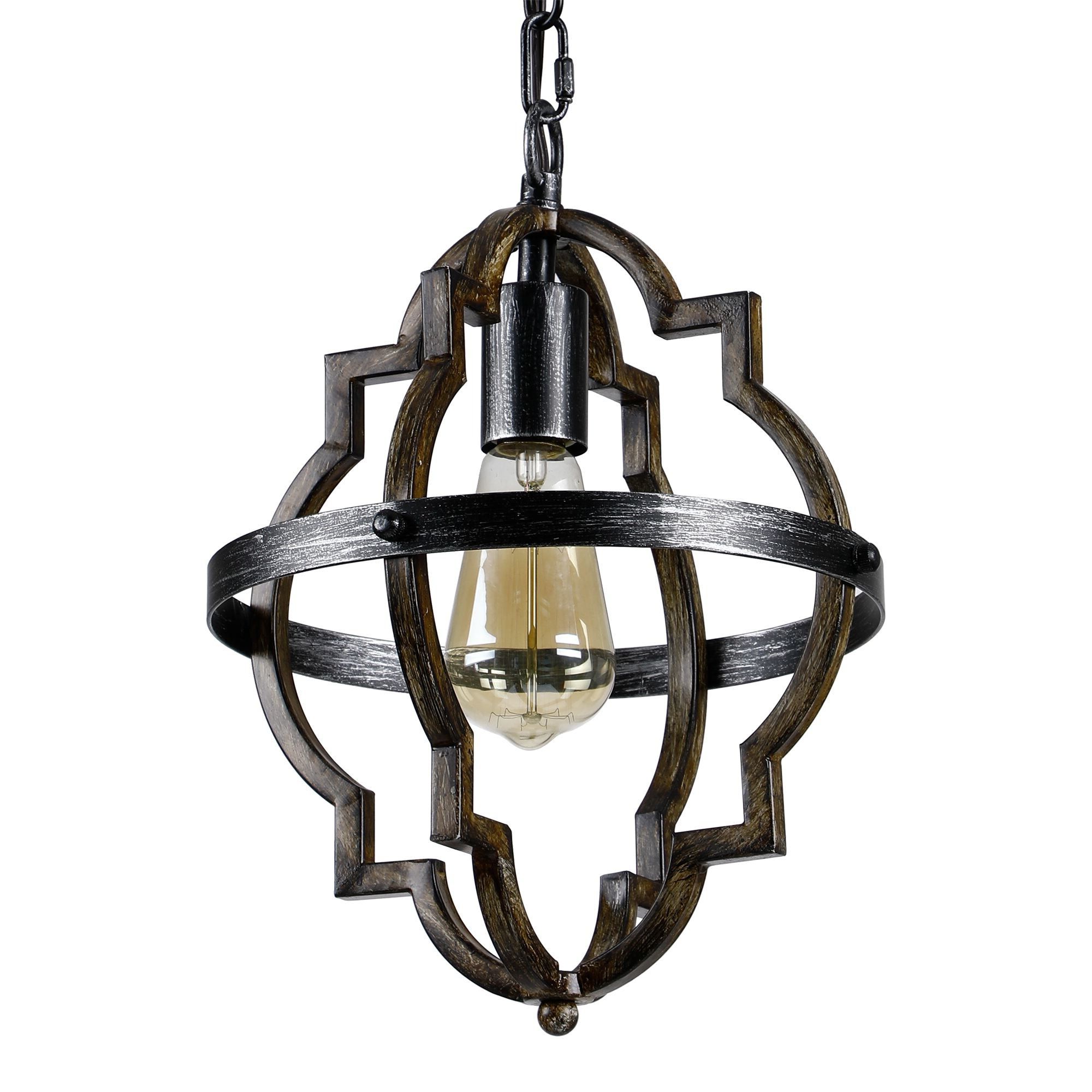 Parrot Uncle Distressed Black And Brushed Wood Farmhouse Lantern Pendant  Light In The Pendant Lighting Department At Lowes With Regard To Widely Used Distressed Black Lantern Chandeliers (View 12 of 15)