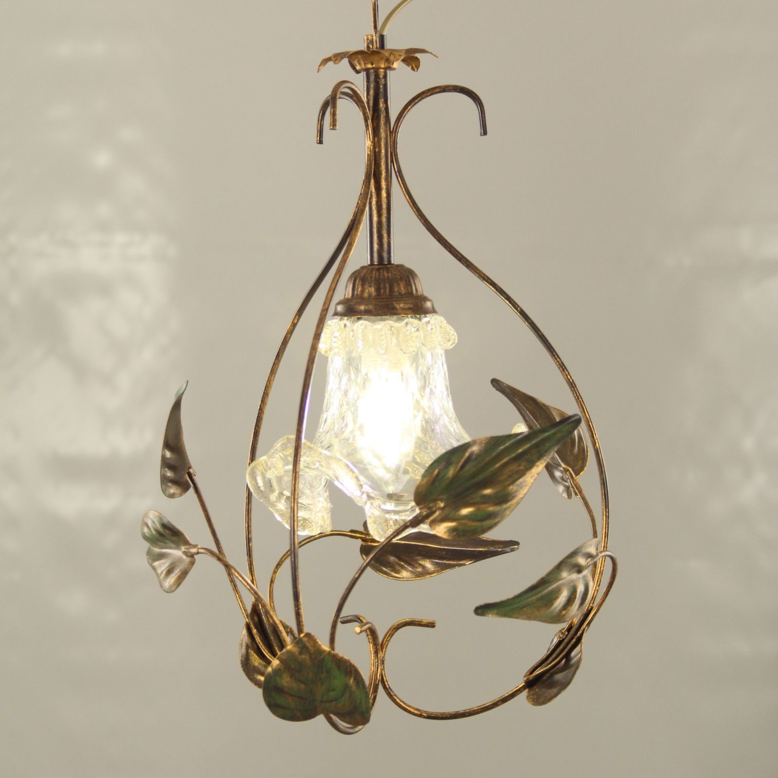 Pearl Bronze Lantern Chandeliers Intended For Most Recently Released Murano Chandelier 1 Light, Bronze Frame With Green Leaves, Gold  Brushstroke, Murano Crystal And Gold Glass Cups (View 10 of 15)