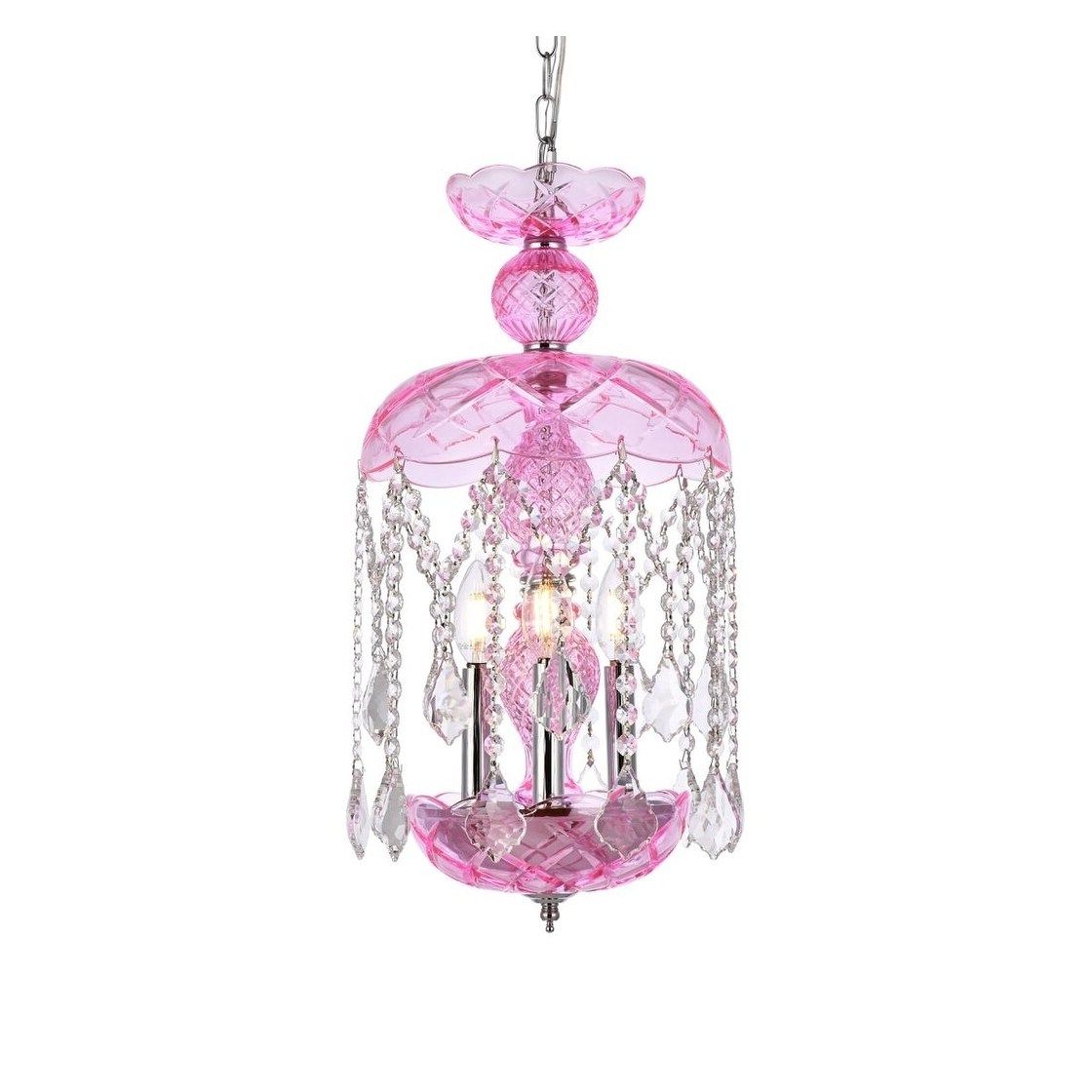 Pink Royal Cut Crystals Lantern Chandeliers Inside Well Known Rococo 3 Light 11 In (View 2 of 15)