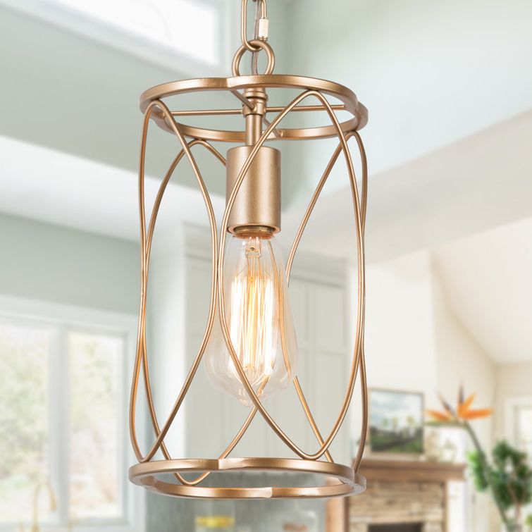 Popular Cage Metal Shade Lantern Chandeliers With Breakwater Bay Aldrich 1 – Light Single Cylinder Pendant & Reviews (View 15 of 15)