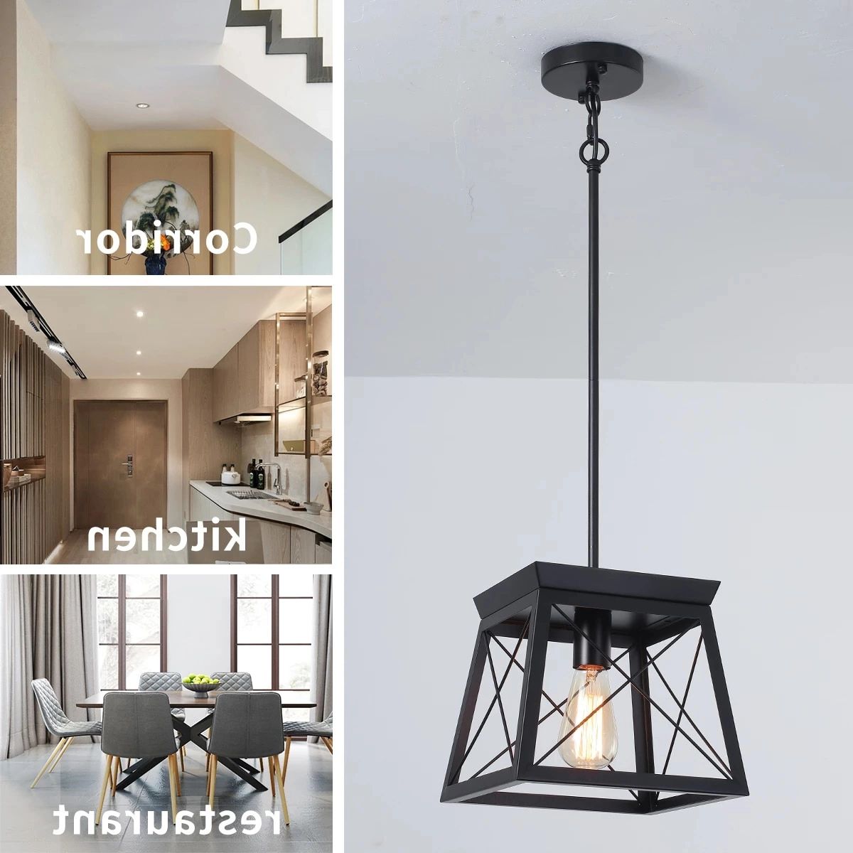 Popular Ganeed Farmhouse Pendant Light Metal Cage With Wooden Finish,1 Light Rustic Lantern  Chandelier,adjustable Height Hanging Light F – Pendant Lights – Aliexpress Intended For Adjustable Lantern Chandeliers (View 15 of 15)