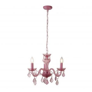 Popular Lantern Chandeliers With Acrylic Column Pertaining To Searchlight Kids 3 Light Pink Chandelier, Metal Frame, Acrylic Beads And  Glass Column – 3943 3pi (View 10 of 15)