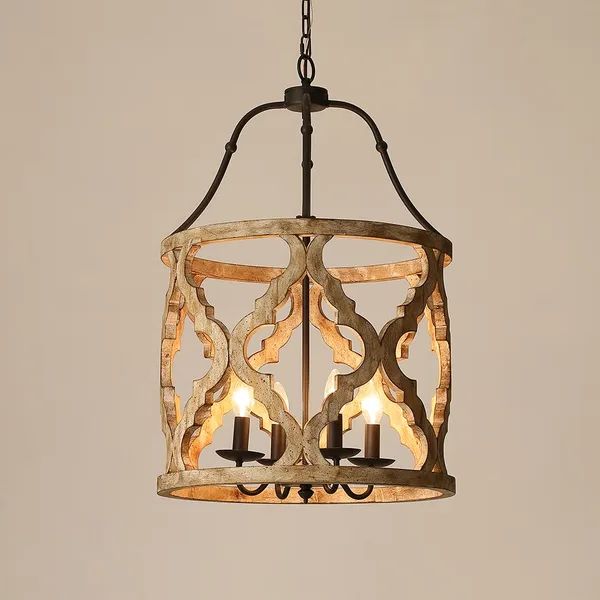 Popular Rusty Gold Lantern Chandeliers In Rustic Distressed Carved Wood 4 Light Lantern Chandelier In Rust Homary (View 2 of 15)