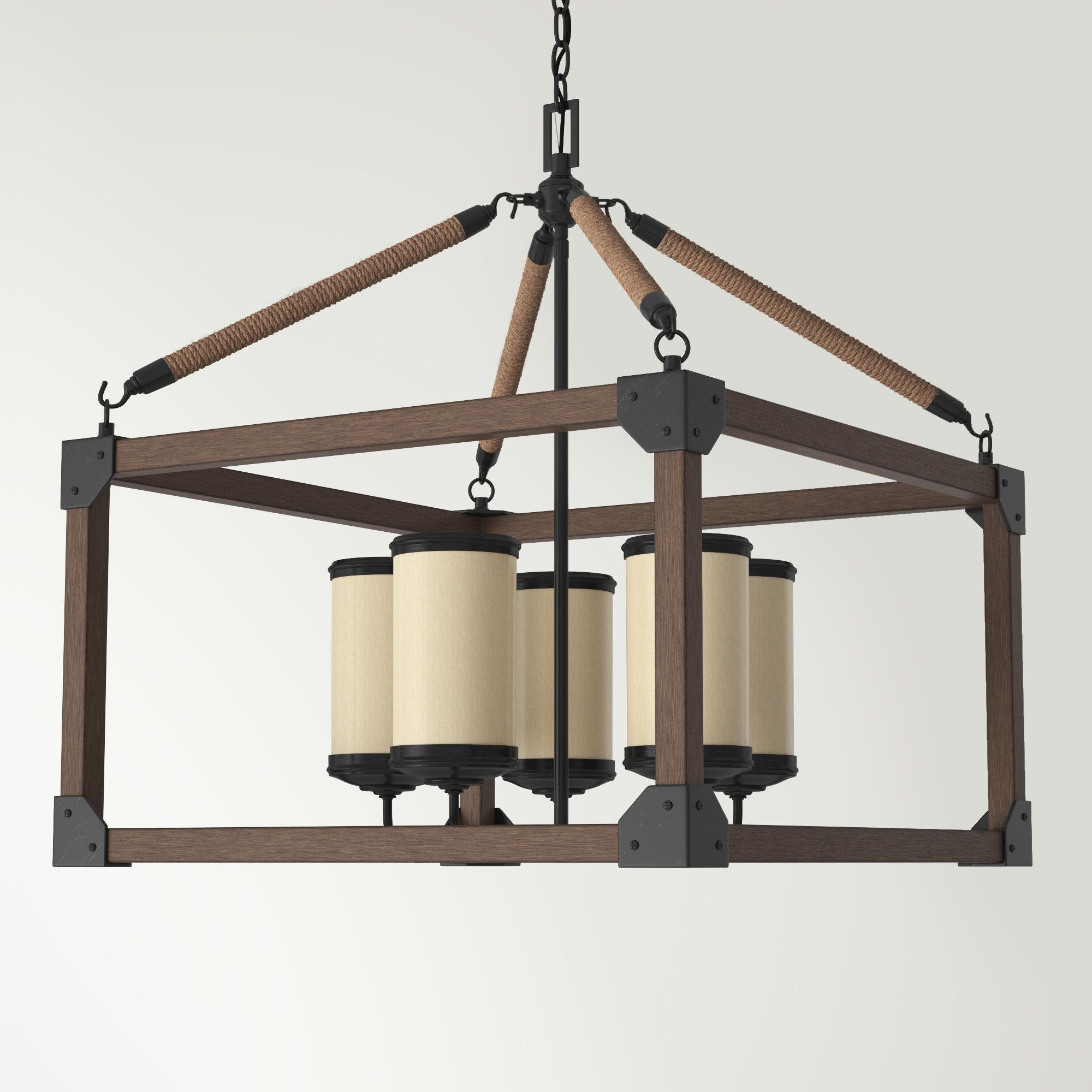 Preferred Five Light Lantern Chandeliers Throughout Three Posts™ Curtiss 5 – Light Lantern Rectangle Chandelier With Rope  Accents & Reviews (View 7 of 15)