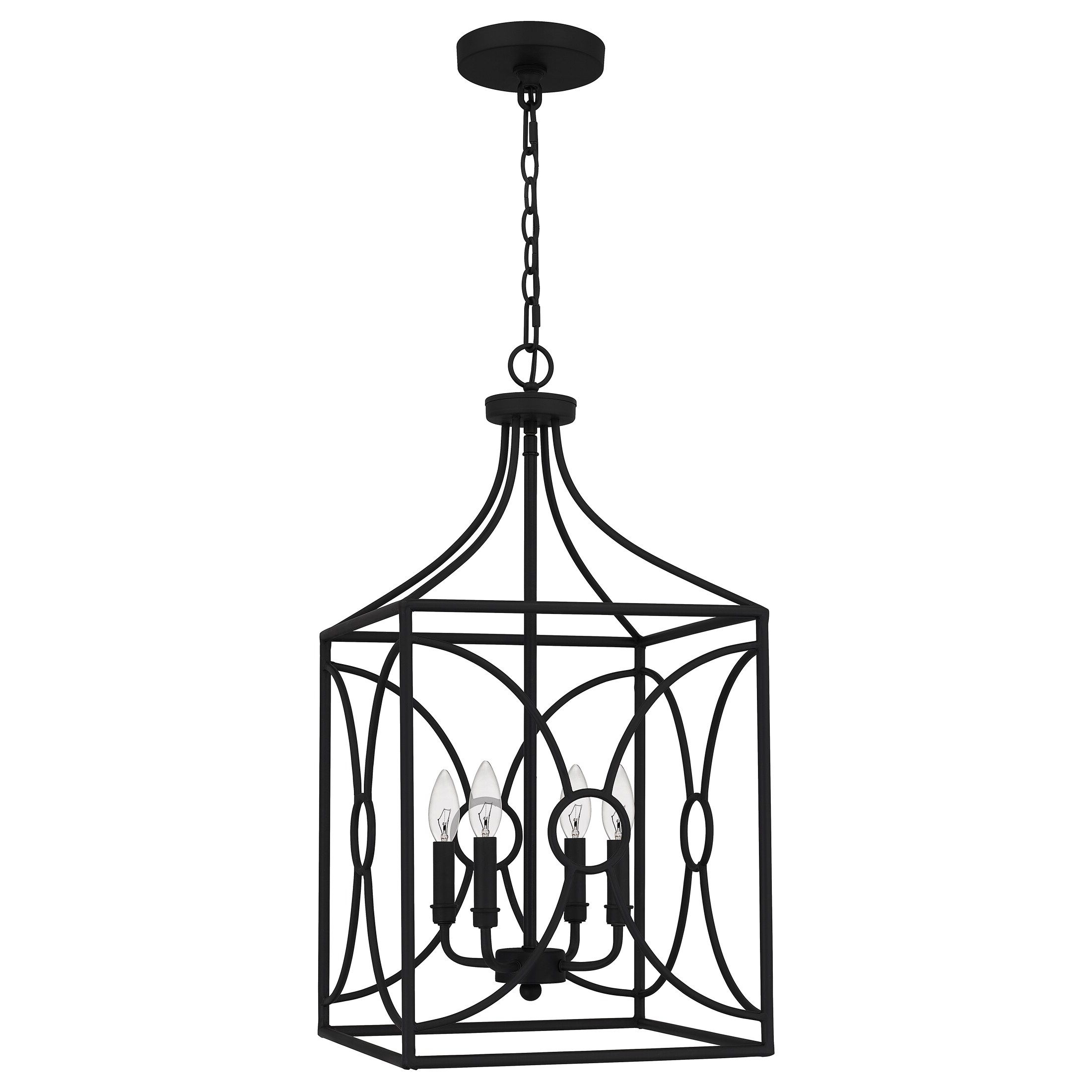 Quoizel Grenelle 4 Light Matte Black Traditional Lantern Pendant Light In  The Pendant Lighting Department At Lowes Pertaining To Famous Black With White Lantern Chandeliers (View 9 of 15)