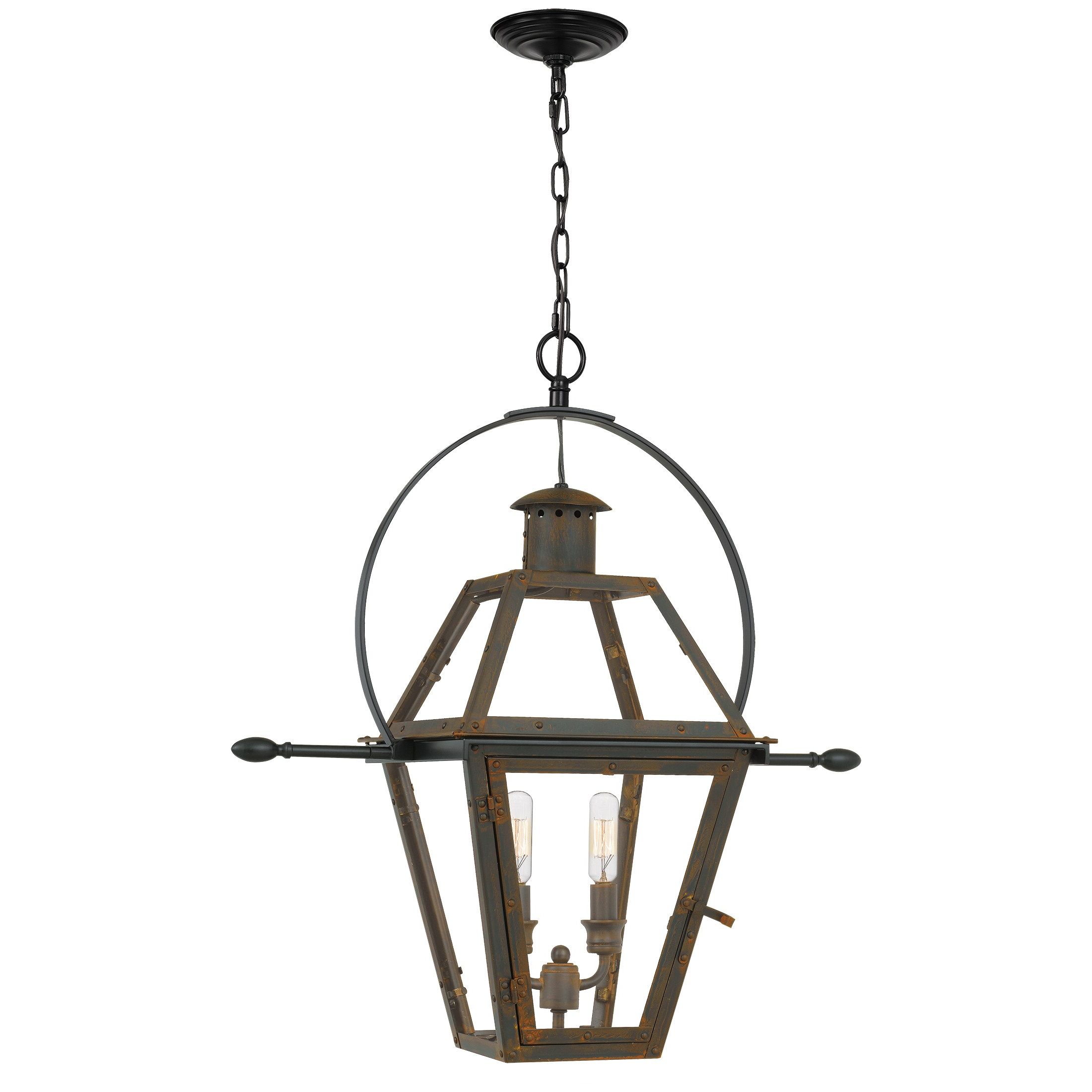 Quoizel Rue De Royal 2 Light Industrial Bronze Traditional Clear Glass Lantern  Pendant Light In The Pendant Lighting Department At Lowes With Regard To Recent Two Light Lantern Chandeliers (View 6 of 15)