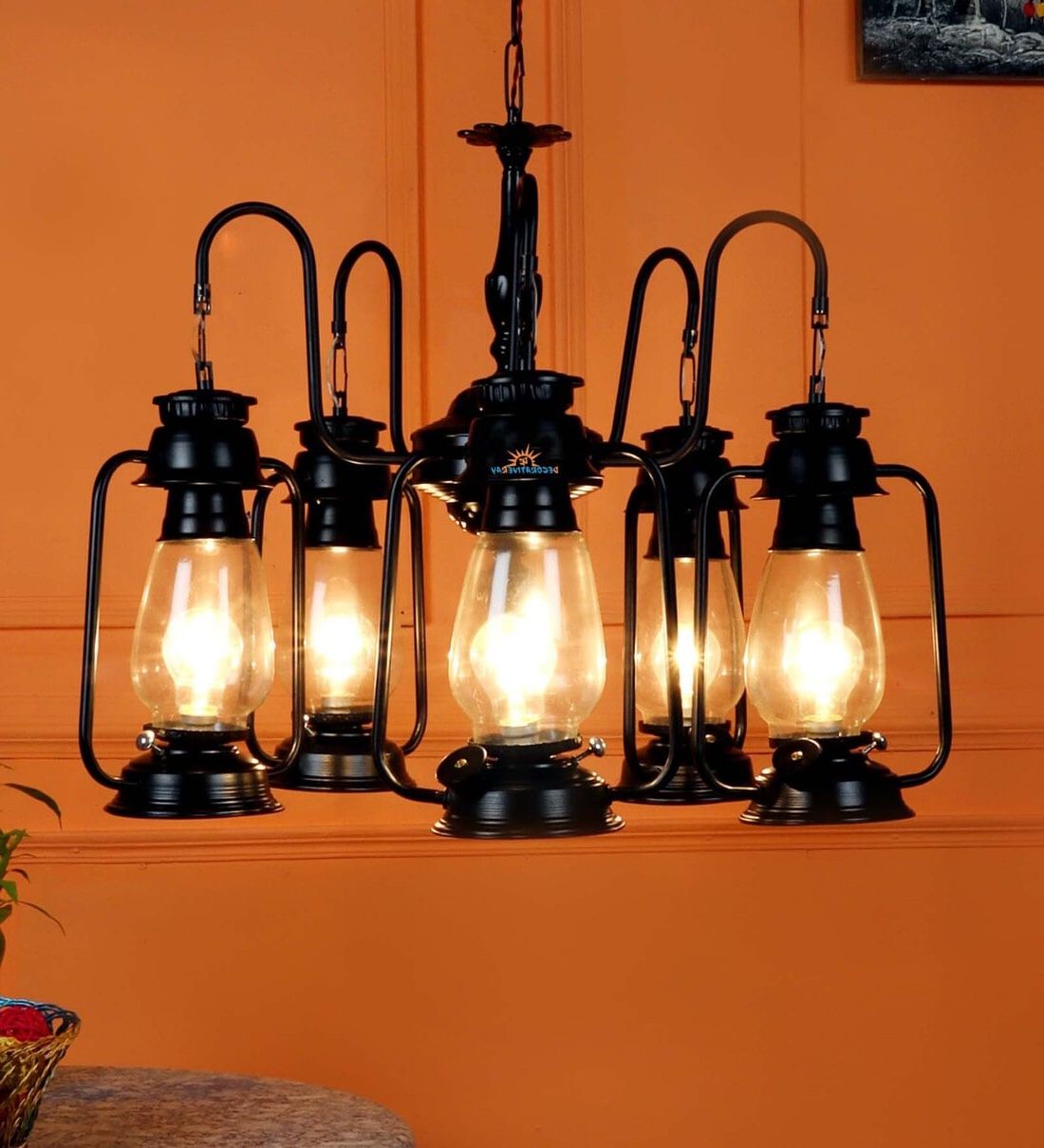 Recent Buy Black Lantern Chandelier In Clear Glassdecorativeray Online –  Shaded Chandeliers – Chandeliers – Lamps And Lighting – Pepperfry Product With Regard To Rustic Black Lantern Chandeliers (View 11 of 15)