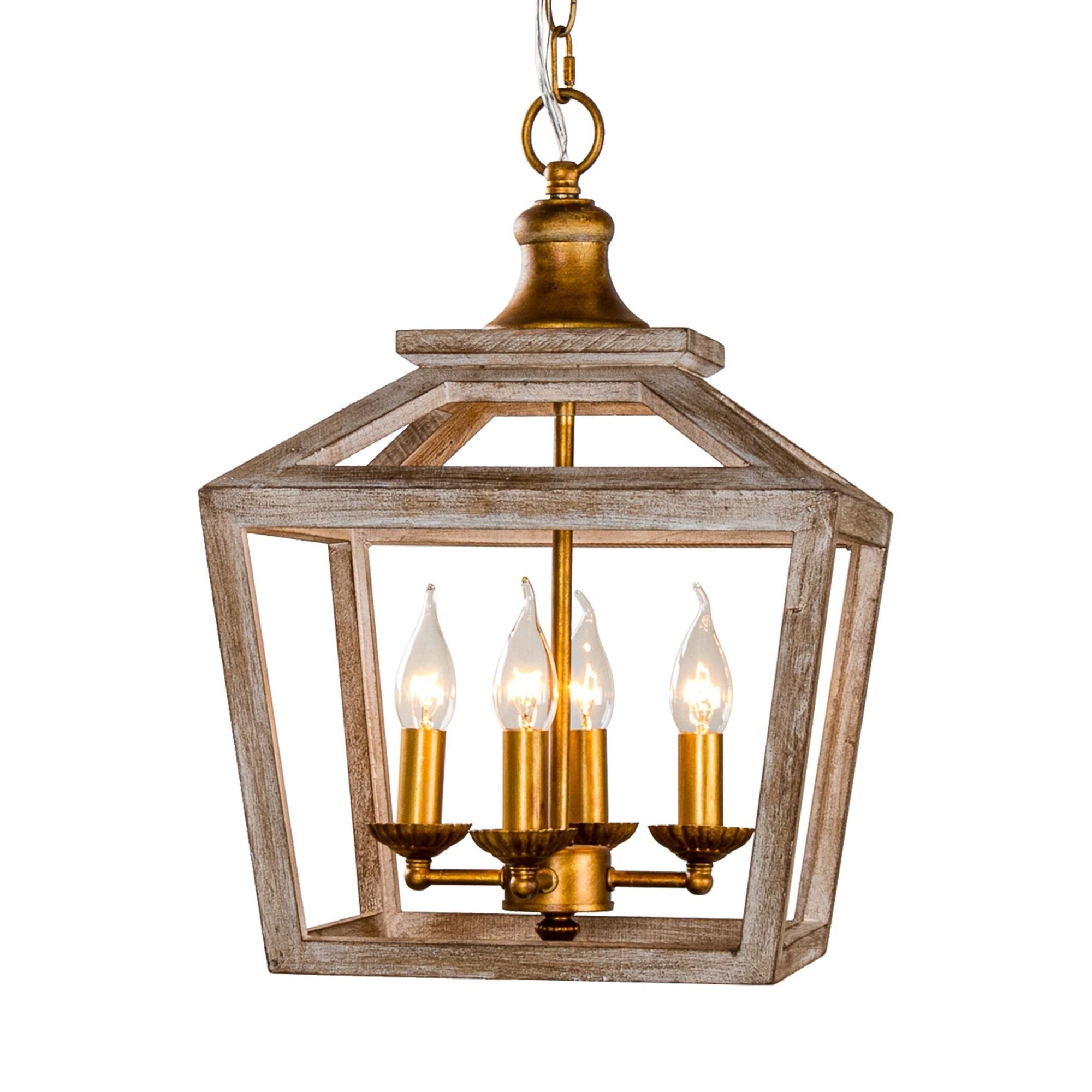 Recent Distressed Oak Lantern Chandeliers Pertaining To Gold 4 Light Distressed Wood Lantern Pendant Chandelier – On Sale –  Overstock –  (View 13 of 15)