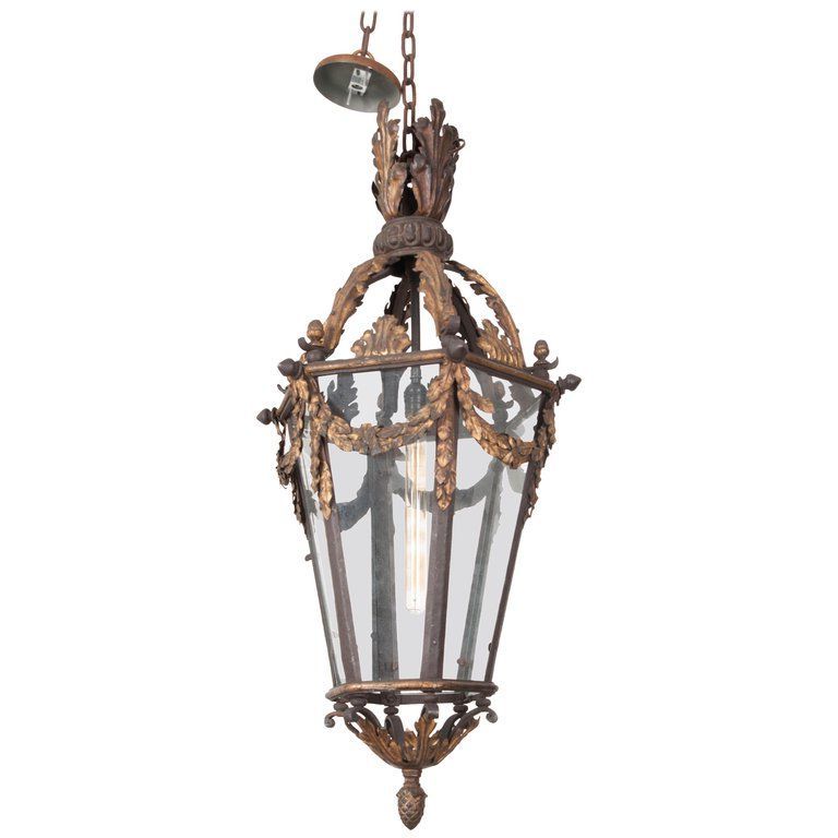 Recent French 19th Century Iron And Gilt Brass Single Light Lantern (View 12 of 15)